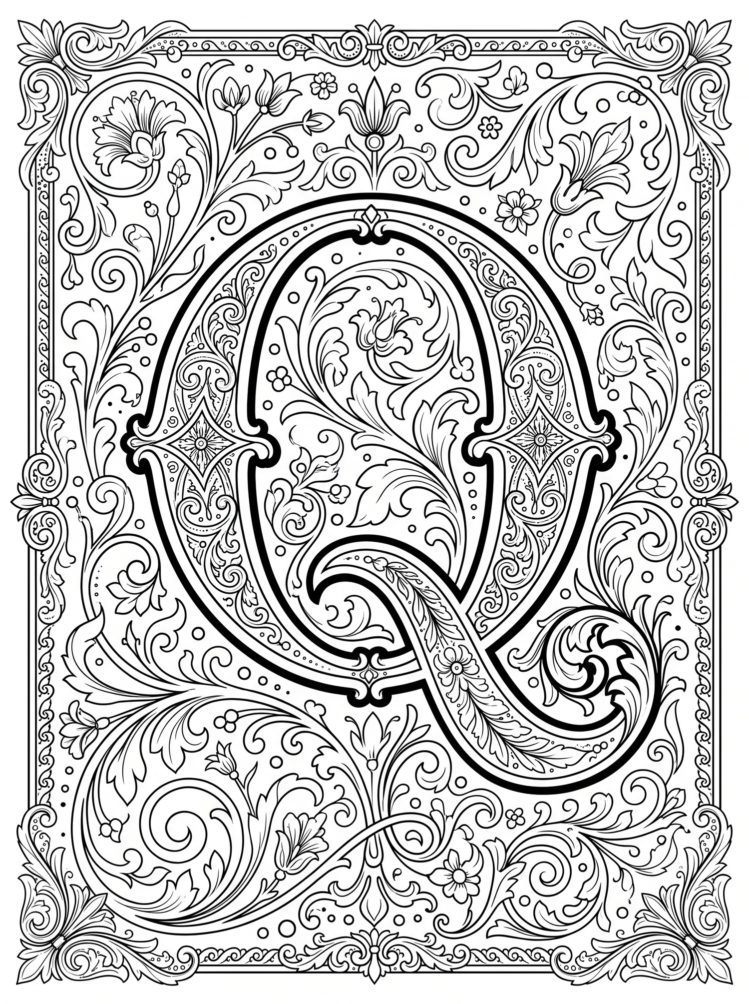 Lettrine Médiévale Originale, Coloriage art à imprimer gratuitement